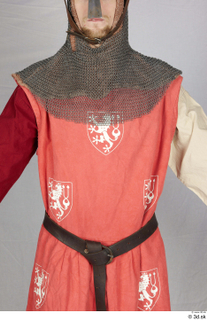  Photos Medieval Knight in cloth armor 6 leather belt mail hood medieval clothing red vest with czech emblem red white and gambeson upper body 0001.jpg